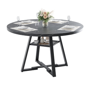 round Dining Table, 43'' Faux Marble Dining Table with Storage Shelf, Circle Dining Table for Dining Room, Modern Kitchen Table for 4 People, Black(Only Table)