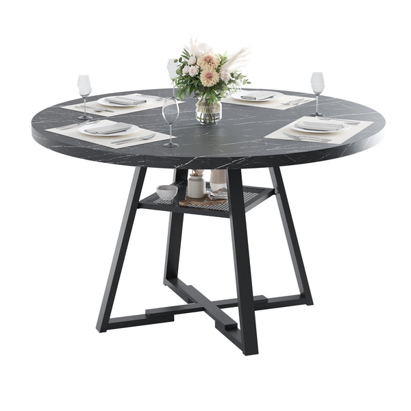 round Dining Table, 43'' Faux Marble Dining Table with Storage Shelf, Circle Dining Table for Dining Room, Modern Kitchen Table for 4 People, Black(Only Table)