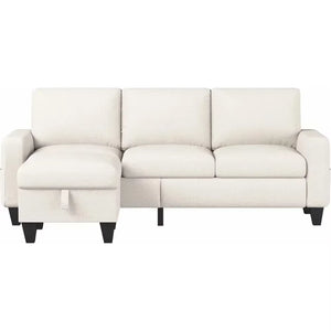 Convertible Sectional Sofa Couch, Modern Linen Fabric Couches for Living, 3 Seat L-Shaped Couch with Storage Ottoman