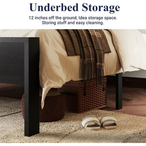 Platform Bed Frame with Wooden Headboard and Footboard, Heavy Duty 12 Metal Slats Support,No Box Spring Needed,Under-Bed Storage