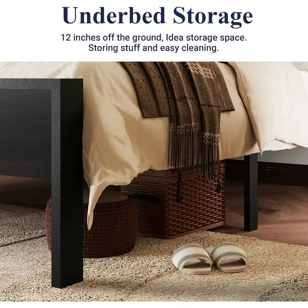 Platform Bed Frame with Wooden Headboard and Footboard, Heavy Duty 12 Metal Slats Support,No Box Spring Needed,Under-Bed Storage