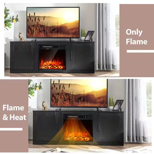 58 In. Freestanding Wood Electric Fireplace TV Stand Entertainment Console with 18'' Electric Fireplace in Black