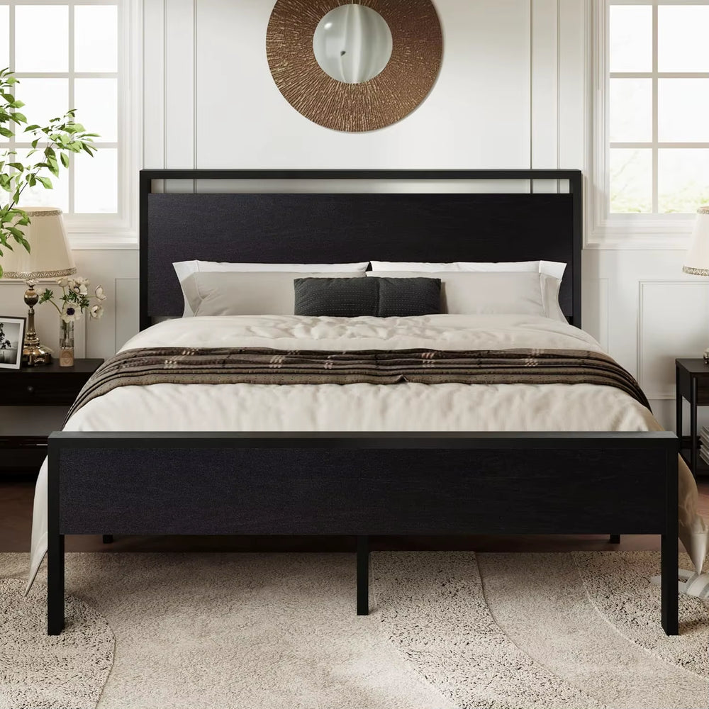 Platform Bed Frame with Wooden Headboard and Footboard, Heavy Duty 12 Metal Slats Support,No Box Spring Needed,Under-Bed Storage