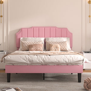 Upholstered Bed Frame Full Queen Platform with Headboard Footboard Wooden Slat