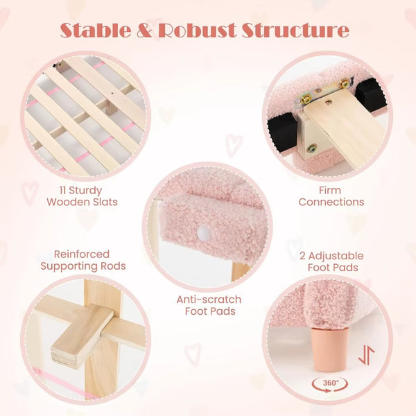 HONEY JOY Twin Bed Frames for Kids, Toddler Wooden Twin Bed Platform with Headboard & Slat Base, No Box Spring Needed, Children