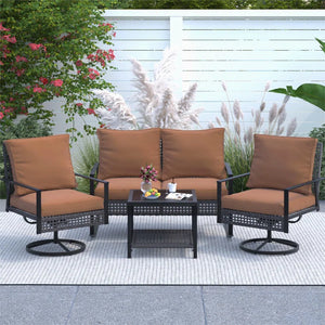 4 Piece Outdoor Furniture Swivel Chair Sets with Cushions