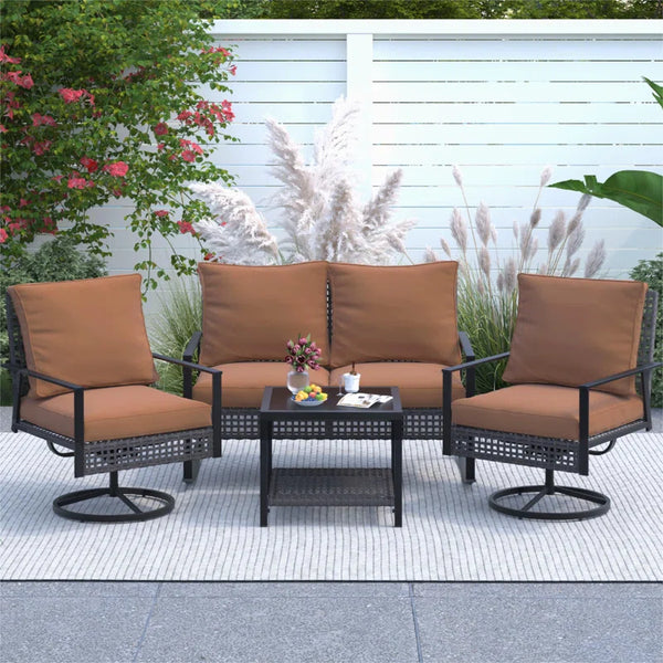 4 Piece Outdoor Furniture Swivel Chair Sets with Cushions