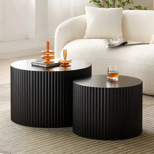 Black round Coffee Table Set of 2,Nesting Coffee Tables for Living Room,Modern Wooden Side Tables Accent End Table for Apartment