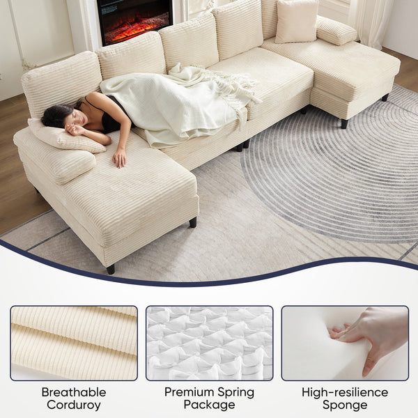 U Shaped Sectional Sofa, Sofas and Couches with Double Chaise, Sectionals for Living Room - Beige