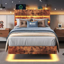 Feonase Floating Bed Frame King with Led Lights and Charging Station, Wood Full Size Bed Frame with Storage Headboard, Heavy Dut