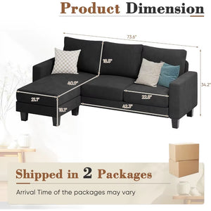 Sofa for Living Room, Couch with Convertible Chaise, 3 Seat L-Shaped Sofas, Comfy Fabric Couches for Apartment, Small Space, Da