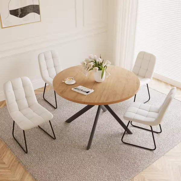 5-Piece White Chairs and round Dining Table, Dining Table Set with 4 PU Chairs