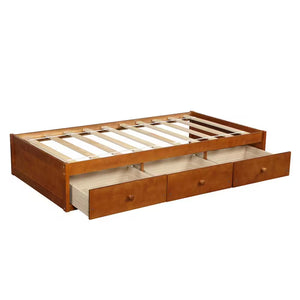 Oak Twin Size Platform Storage Bed with 3 Drawers Storage