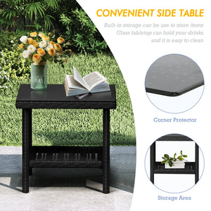 5 Piece Outdoor Patio Furniture Set with Table&Ottoman Outdoor Furniture Patio Set Bistro Wicker Patio Set of 2 Patio Conversation Sets for Porch Balcony Deck(Black Wicker&White Cushion)