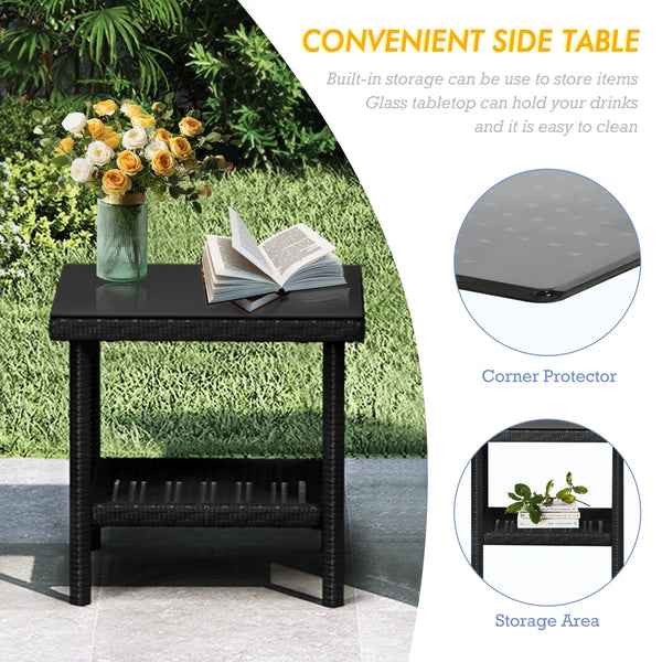 5 Piece Outdoor Patio Furniture Set with Table&Ottoman Outdoor Furniture Patio Set Bistro Wicker Patio Set of 2 Patio Conversation Sets for Porch Balcony Deck(Black Wicker&White Cushion)