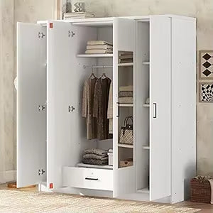 Modern 3-Door Wardrobe with 2 Drawers, Shelves and Hanging Rail, Freestanding Armoire Wardrobe Closet, Clothes Storage Cabinet