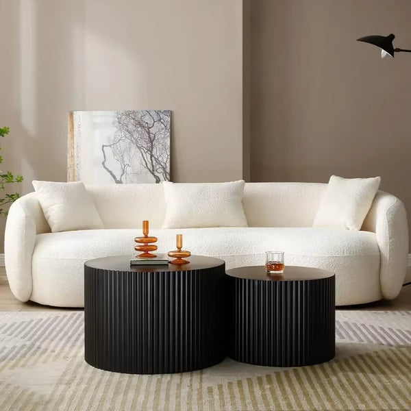 Black round Coffee Table Set of 2,Nesting Coffee Tables for Living Room,Modern Wooden Side Tables Accent End Table for Apartment