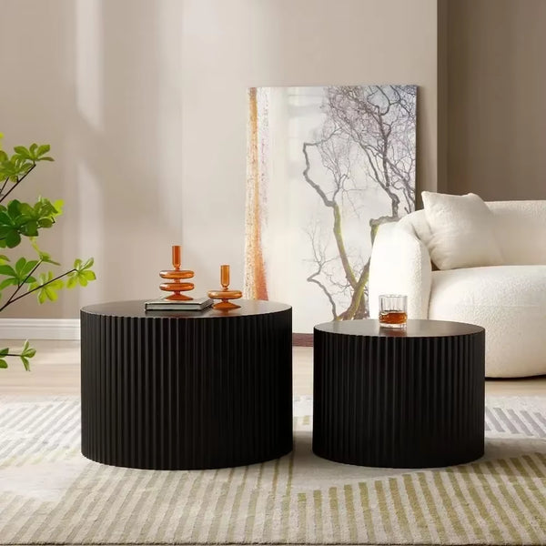 Black round Coffee Table Set of 2,Nesting Coffee Tables for Living Room,Modern Wooden Side Tables Accent End Table for Apartment