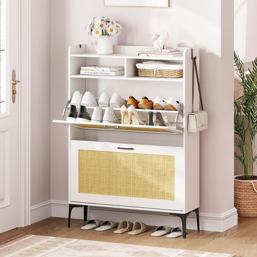Rattan Shoe Cabinet Storage for Entryway, Freestanding Shoe Storage Cabinet With