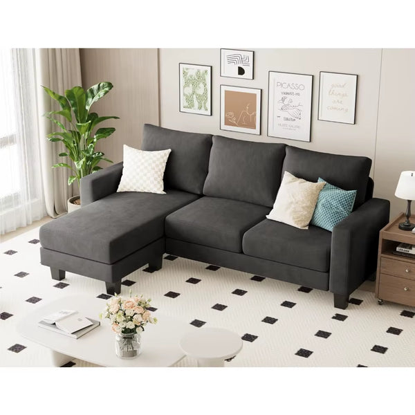 Sofa for Living Room, Couch with Convertible Chaise, 3 Seat L-Shaped Sofas, Comfy Fabric Couches for Apartment, Small Space, Da