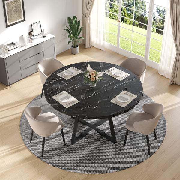 round Dining Table, 43'' Faux Marble Dining Table with Storage Shelf, Circle Dining Table for Dining Room, Modern Kitchen Table for 4 People, Black(Only Table)