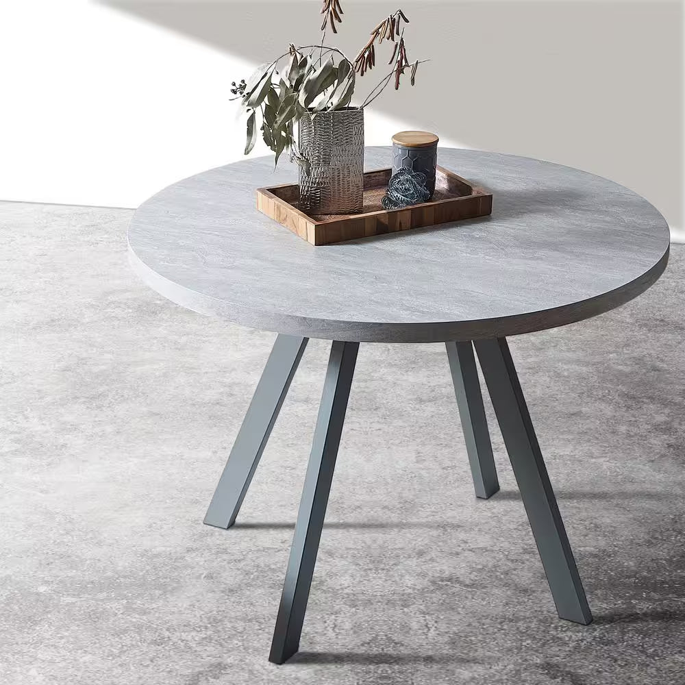 Modern Gray MDF 35.4 In. Black Metal Legs Dining Table (Seats 4)