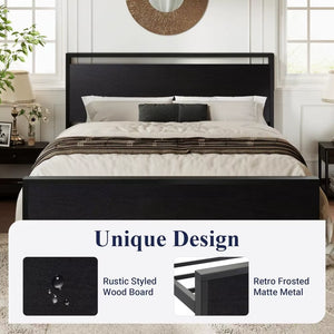Platform Bed Frame with Wooden Headboard and Footboard, Heavy Duty 12 Metal Slats Support,No Box Spring Needed,Under-Bed Storage