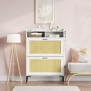 Rattan Shoe Cabinet Storage for Entryway, Freestanding Shoe Storage Cabinet With