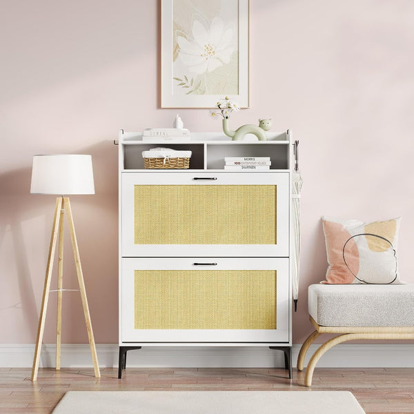 Rattan Shoe Cabinet Storage for Entryway, Freestanding Shoe Storage Cabinet With