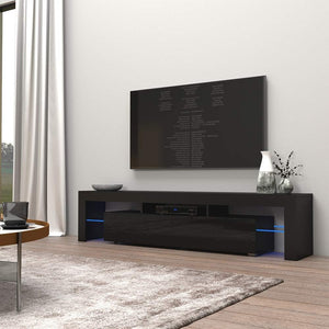 Meble Furniture Milano 200 TV Stand - Solo Modern High Gloss TV Stand with Storage Cabinets and LED Lights - Media Entertainment Center Console Stand for Tvs up to 90" - Black/Black