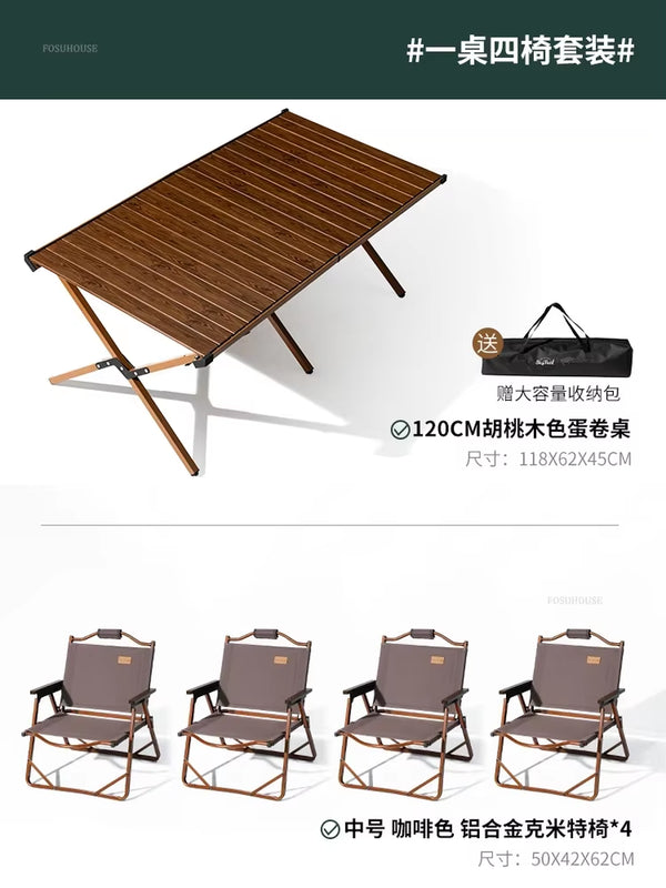 Carbon Steel Egg Roll Outdoor Tables Picnic Barbecue Table and Chair Courtyard Villa Garden Tables Portable Folding Tables GH