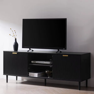 Modern TV Stand, Fluted TV Consoles for Living Room 65+ Inch TV, Entertainment Stand with Storage & Sliding Doors, Media