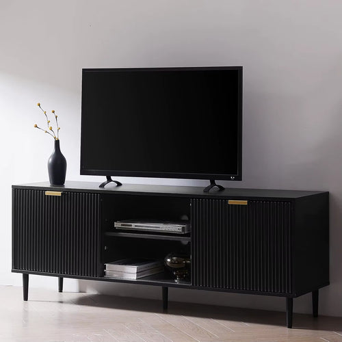 Modern TV Stand, Fluted TV Consoles for Living Room 65+ Inch TV, Entertainment Stand with Storage & Sliding Doors, Media