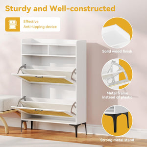 Rattan Shoe Cabinet Storage for Entryway, Freestanding Shoe Storage Cabinet With