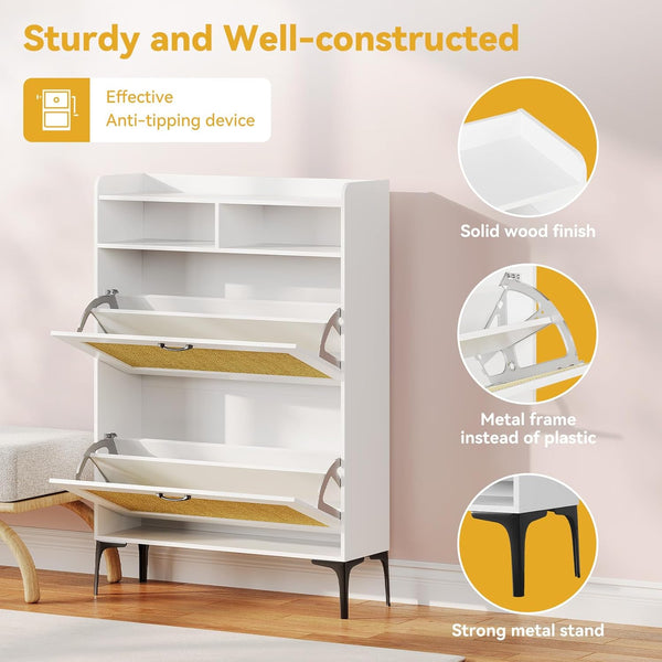 Rattan Shoe Cabinet Storage for Entryway, Freestanding Shoe Storage Cabinet With