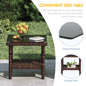 5 Piece Outdoor Patio Furniture Set with Table&Ottoman Outdoor Furniture Patio Set Bistro Wicker Patio Set (Brown Wicker&Khaki Cushion)