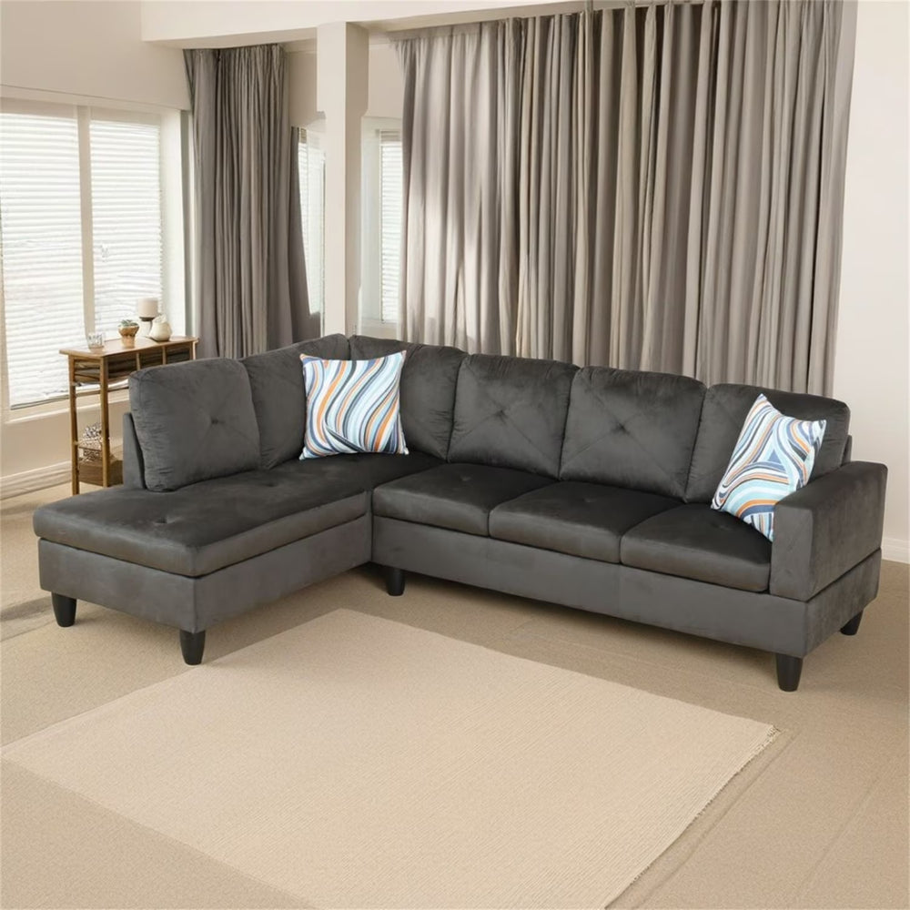 Modern Microfiber L Shaped Couches and Sofas Model, 4 Seat Sectional Sofa Living Room Furniture Sets for Home, Espresso(No Ottomans)