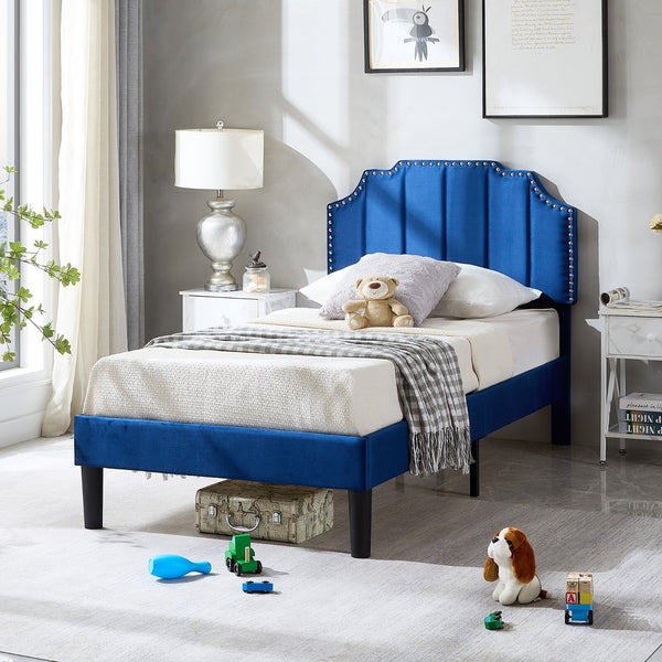 Upholstered Bed Frame Full Queen Platform with Headboard Footboard Wooden Slat