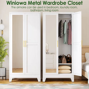Metal Armoire Wardrobe W/2 Mirror Door, with Adjustable Shelves and Hanging Rod 71"' Wardrobe Cabinet, Wardrobes