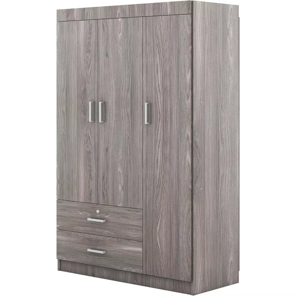 Modern 3-Door Wardrobe with 2 Drawers, Shelves and Hanging Rail, Freestanding Armoire Wardrobe Closet, Clothes Storage Cabinet