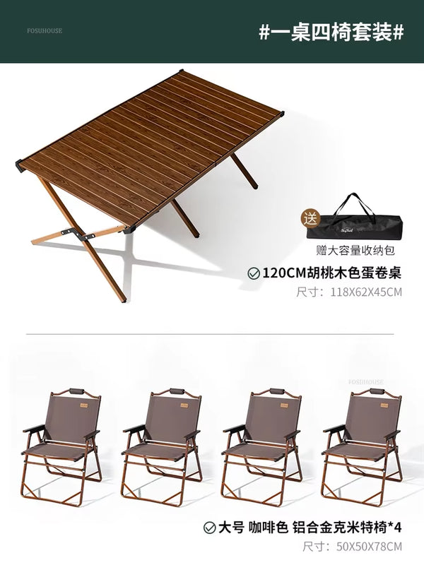 Carbon Steel Egg Roll Outdoor Tables Picnic Barbecue Table and Chair Courtyard Villa Garden Tables Portable Folding Tables GH
