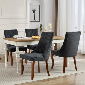 Black Mid Century Dining Chairs Set of 4, Modern Kitchen & Dining Room Chairs Set of 4, Linen Upholstered Kitchen Chairs for Dining Table, Sillas De Comedor, Wood Legs (Black, 4 Pcs)