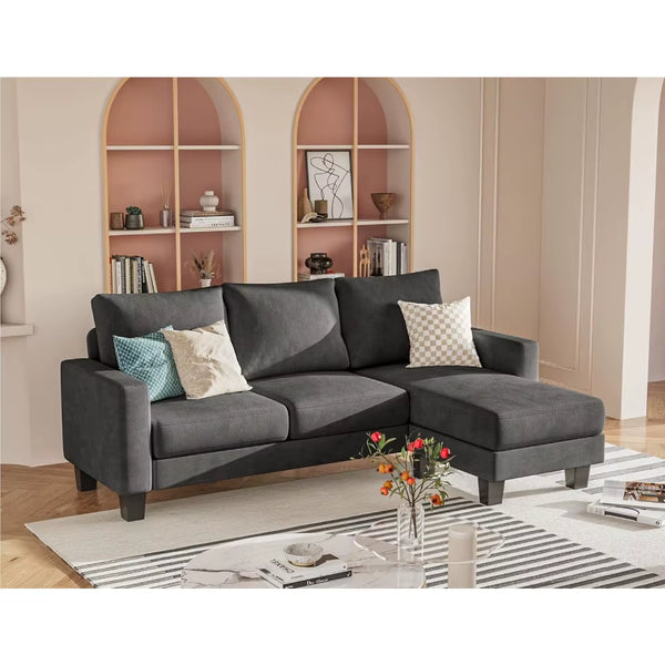Sofa for Living Room, Couch with Convertible Chaise, 3 Seat L-Shaped Sofas, Comfy Fabric Couches for Apartment, Small Space, Da