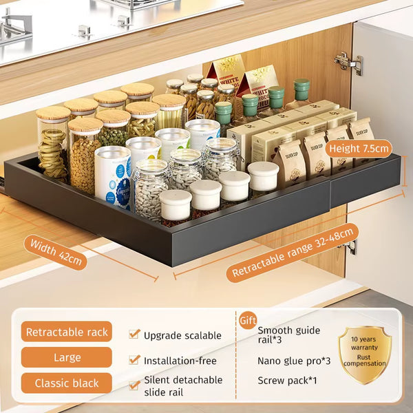 Retractable Storage Rack with Slide Rails Pull-Out Kitchen Drawer Storage Rack Spice Box Storage Rack Cabinets Organizer Holder