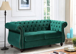 Feinstein Modern Velvet Chesterfield Couches for Living Room with Nailheads, Diamond Tufting & Durable Metal Frame, Chair, Loveseat & Sofa, Green