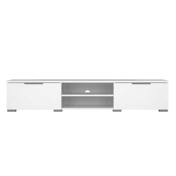 Match 68 In. White High Gloss Engineered Wood TV Stand Fits Tvs up to 45 In. with Adjustable Shelves